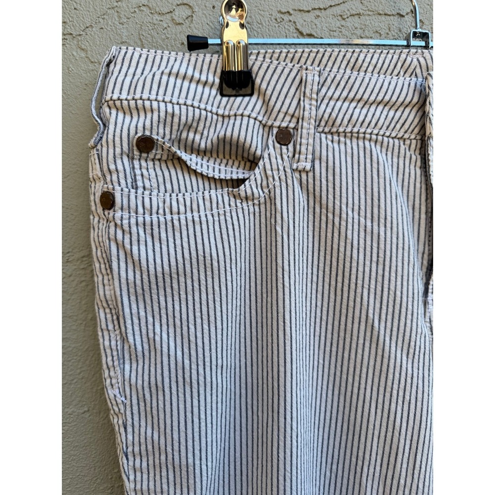 Pure Color Womens Navy White Striped Flare Jeans SZ 30 Nautical Minimalist - Picture 6 of 9